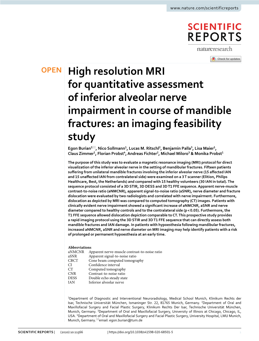 High Resolution MRI for Quantitative Assessment of Inferior Alveolar Nerve Impairment in Course of Mandible Fractures