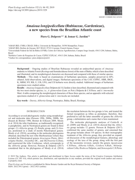 Amaioua Longipedicellata (Rubiaceae, Gardenieae), a New Species from the Brazilian Atlantic Coast