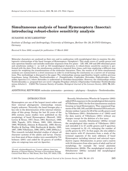 Simultaneous Analysis of Basal Hymenoptera (Insecta): Introducing Robust-Choice Sensitivity Analysis