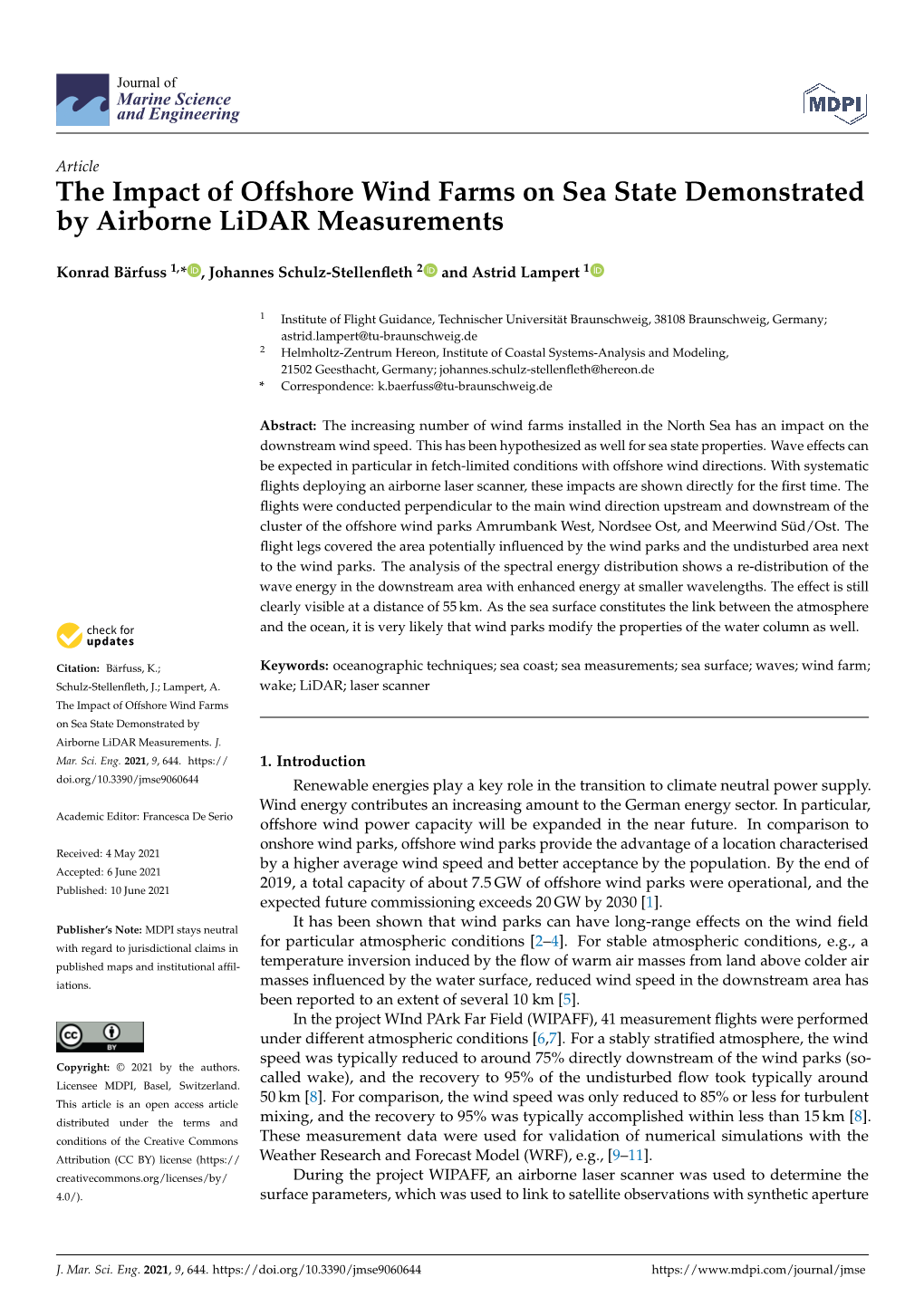 The Impact of Offshore Wind Farms on Sea State Demonstrated by Airborne Lidar Measurements