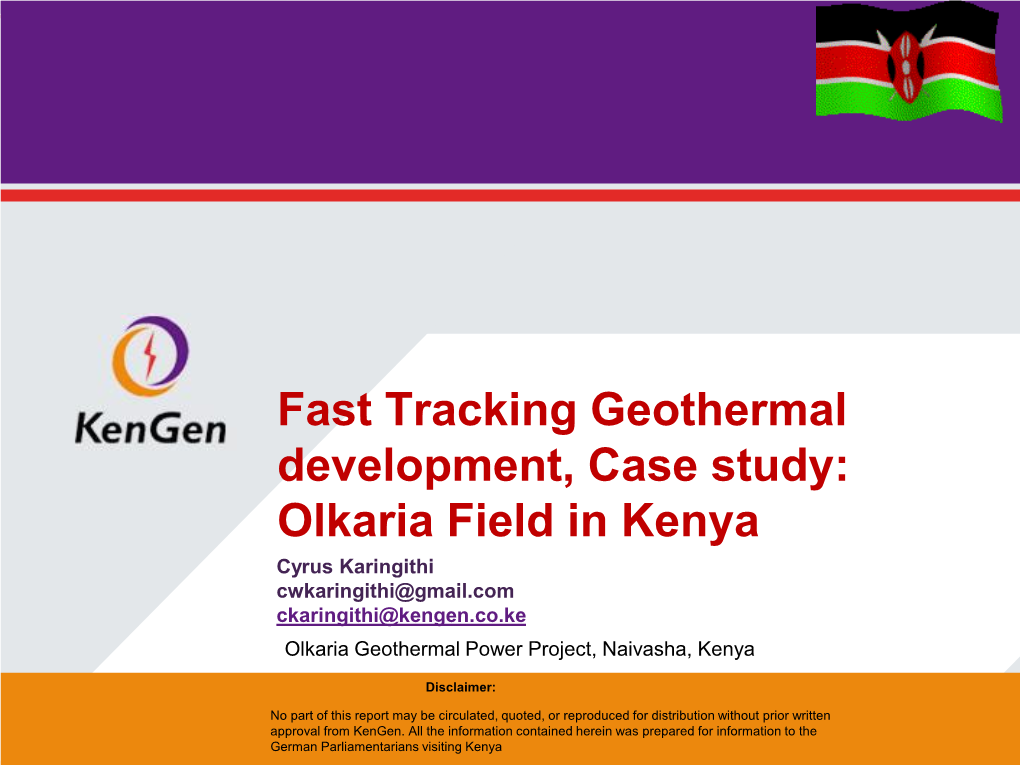 Fast Tracking Geothermal Development Case Study- Olkaria