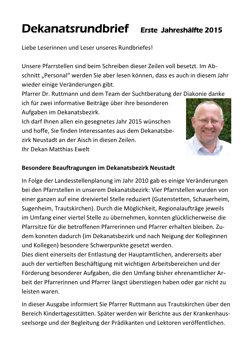 Dekanatsrundbrief Erste Jahreshälfte 2015