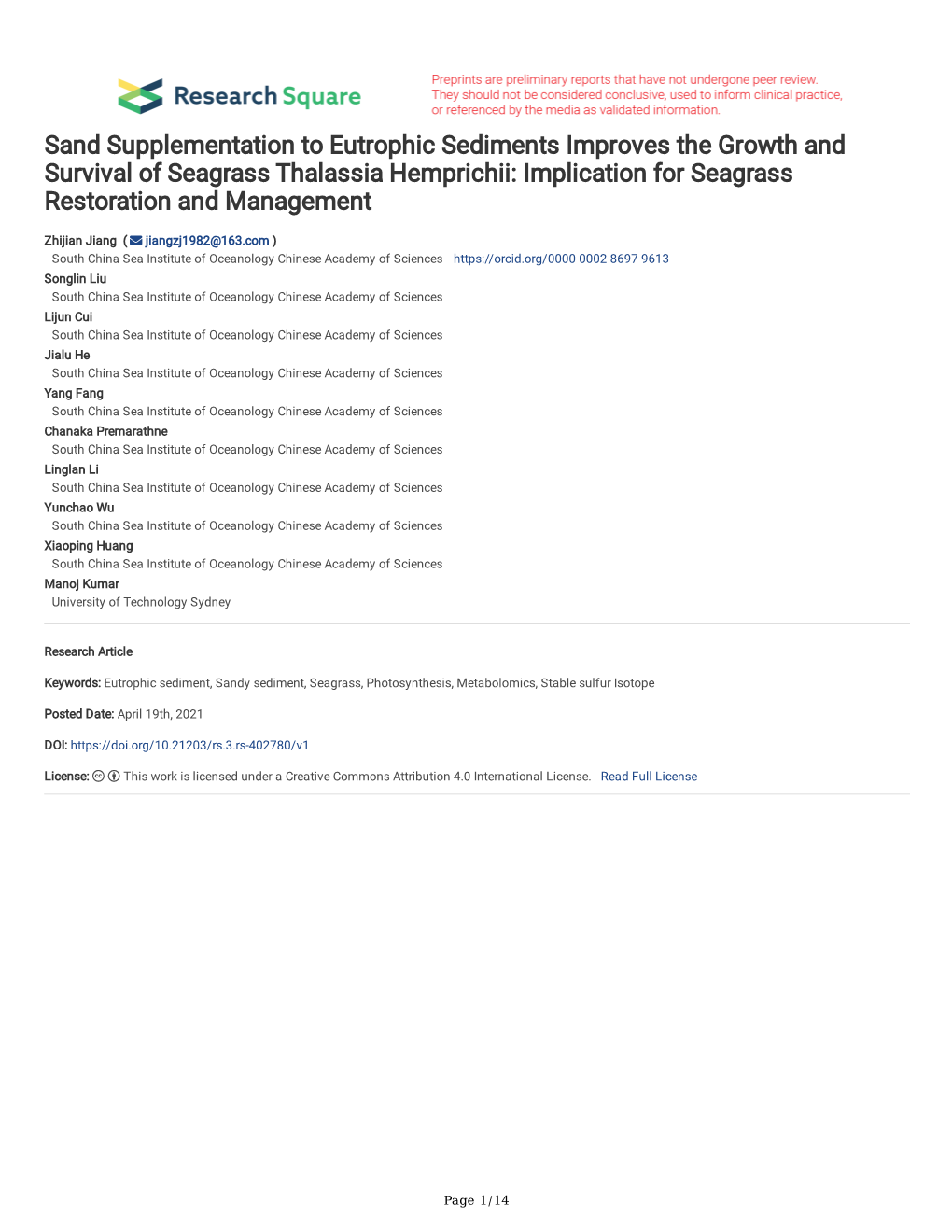 Implication for Seagrass Restoration and Management