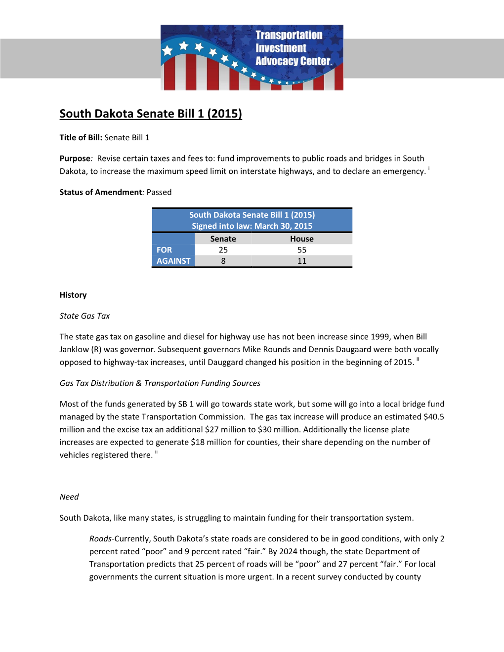 South Dakota 2015 Gas Tax Increase (SB 1)