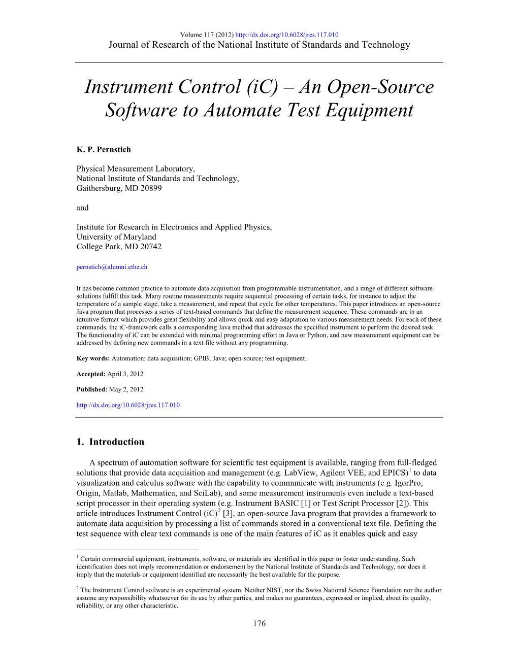 Instrument Control (Ic) – an Open-Source Software to Automate Test Equipment