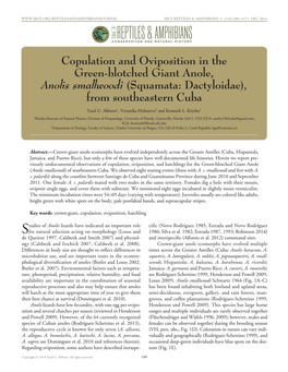 Anolisresearch Smallwoodi ARTICLES (Squamata: Dactyloidae)