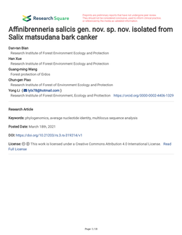 A Nibrenneria Salicis Gen. Nov. Sp. Nov. Isolated from Salix Matsudana Bark Canker