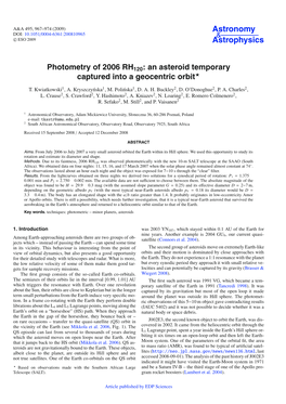 Photometry of 2006 RH120: an Asteroid Temporary Captured Into a Geocentric Orbit