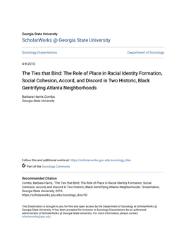 The Role of Place in Racial Identity Formation, Social Cohesion, Accord, and Discord in Two Historic, Black Gentrifying Atlanta Neighborhoods