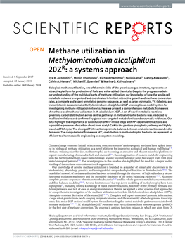 Methane Utilization in Methylomicrobium Alcaliphilum 20ZR: a Systems Approach Received: 8 September 2017 Ilya R