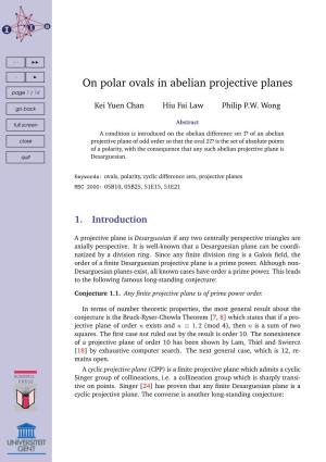 On Polar Ovals in Abelian Projective Planes Page 1 / 14