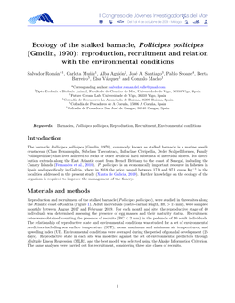 Ecology of the Stalked Barnacle, Pollicipes Pollicipes (Gmelin, 1970): Reproduction, Recruitment and Relation with the Environmental Conditions