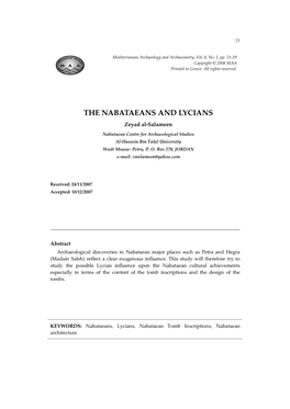 THE NABATAEANS and LYCIANS Zeyad Al-Salameen