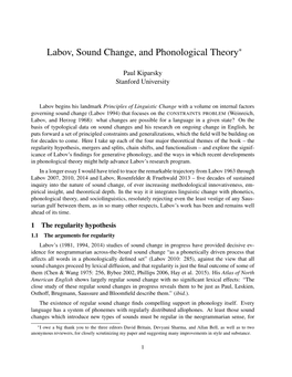 Labov, Sound Change, and Phonological Theory∗