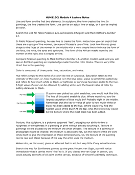 HUM110CL Module 4 Lecture Notes Line and Form Are the First Two Elements