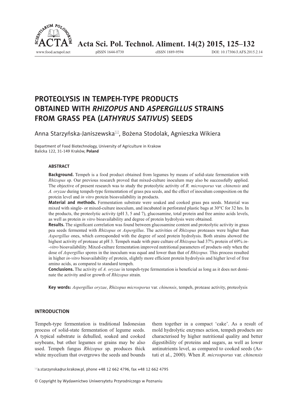 2015, 125–132 Proteolysis in Tempeh-Type Products