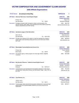 VICTIM COMPENSATION and GOVERNMENT CLAIMS BOARD 2008 Affiliate Organizations