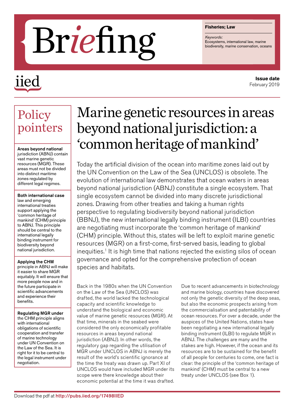 Marine Genetic Resources in Areas Beyond National Jurisdiction
