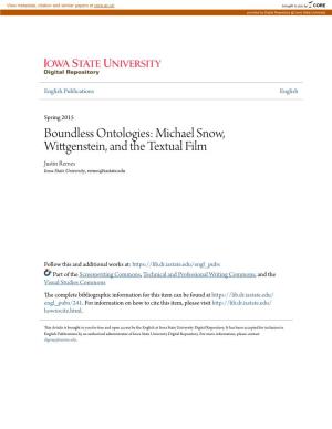 Michael Snow, Wittgenstein, and the Textual Film Justin Remes Iowa State University, Remes@Iastate.Edu