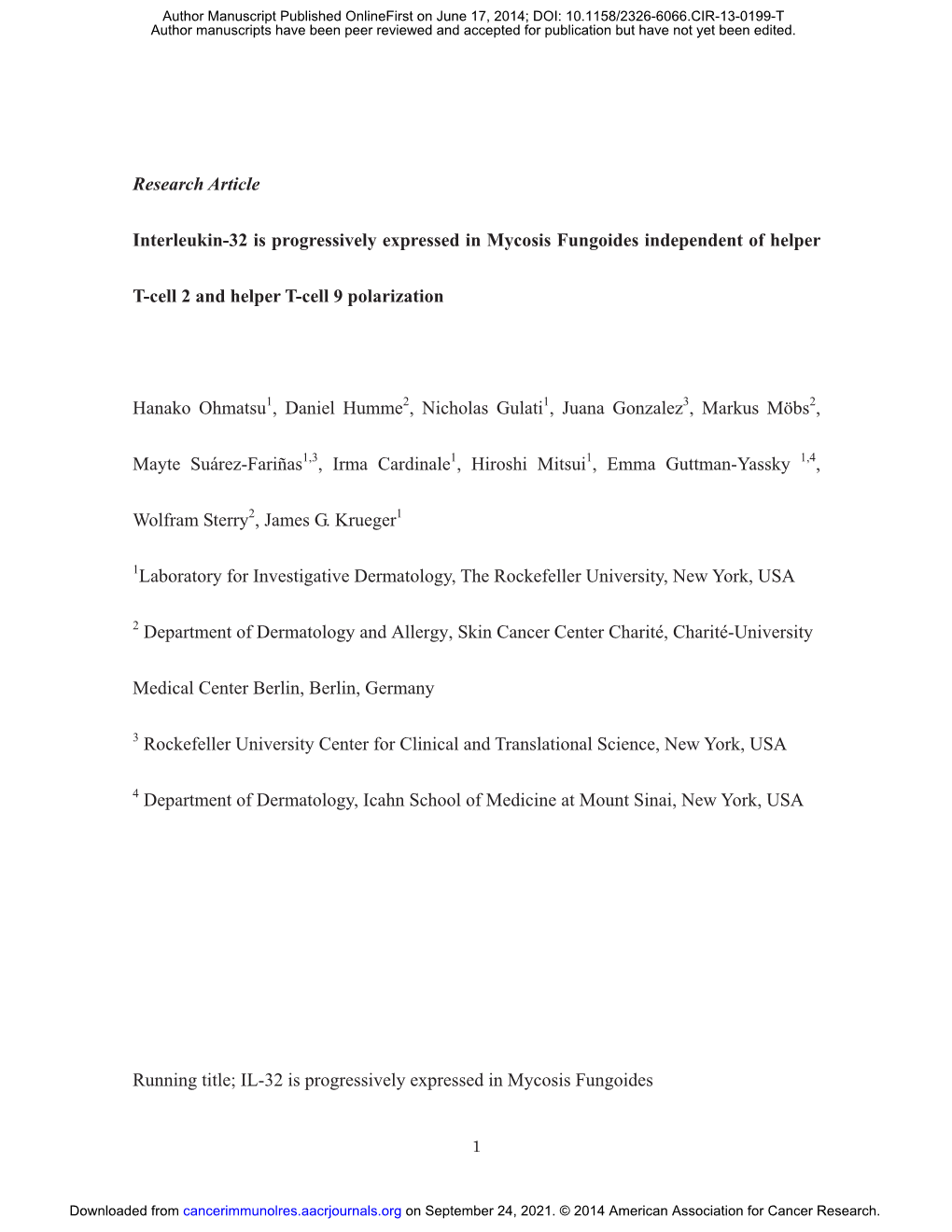 Research Article Interleukin-32 Is Progressively Expressed in Mycosis