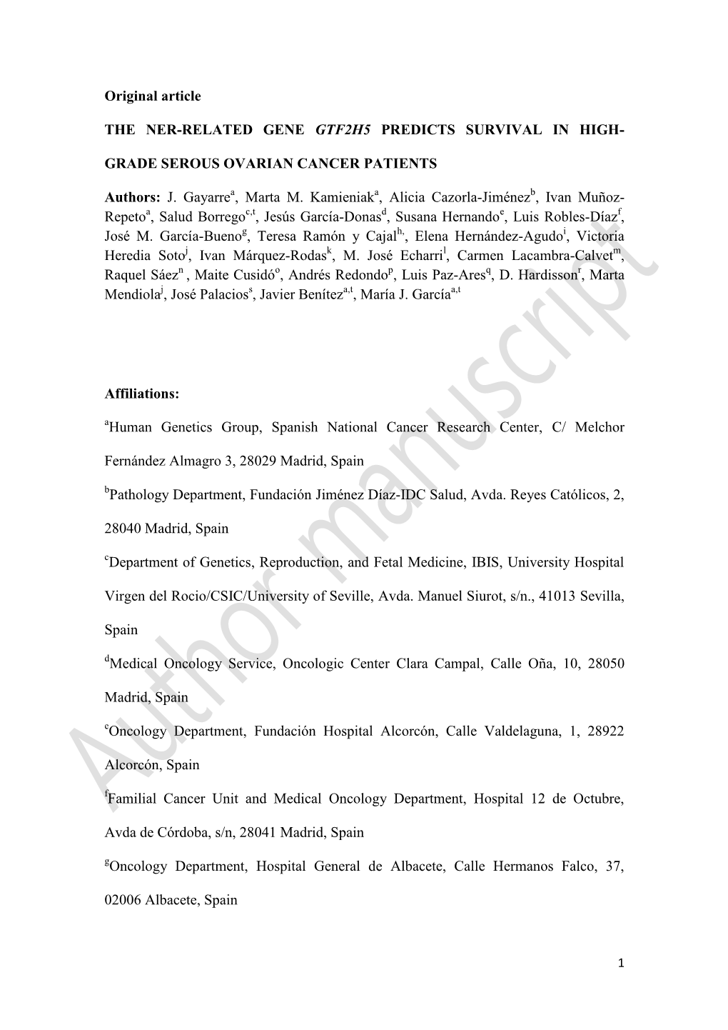 GRADE SEROUS OVARIAN CANCER PATIENTS Authors: J. Gayarr