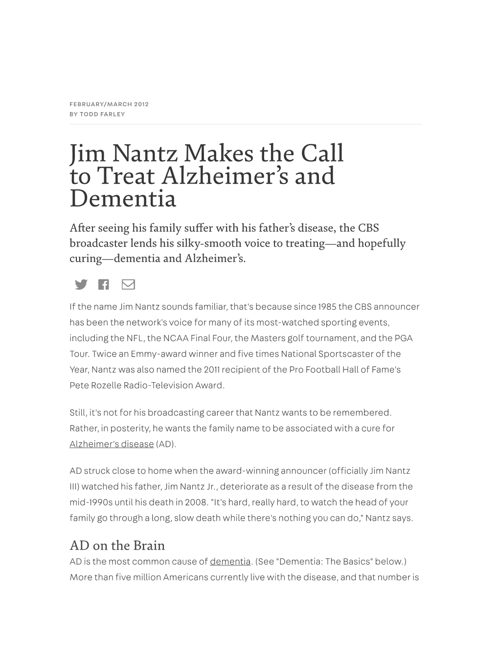 Jim Nantz Makes the Call to Treat Alzheimer's and Dementia