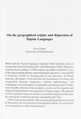 On the Geographical Origins and Dispersion of Tupian Languages