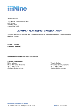 2020 Half Year Results Presentation