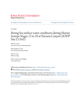 Bering Sea Surface Water Conditions During Marine Isotope Stages 12 to 10 at Navarin Canyon (IODP Site U1345) Beth E