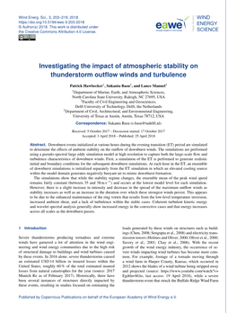 Investigating the Impact of Atmospheric Stability on Thunderstorm Outﬂow Winds and Turbulence