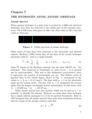 Chapter 7 the HYDROGEN ATOM; ATOMIC ORBITALS