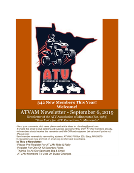 ATVAM Newsletter - September 6, 2019 Newsletter of the ATV Association of Minnesota (Est