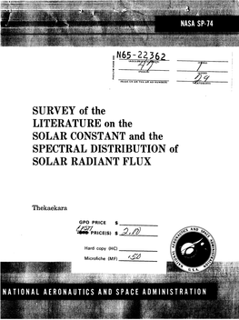 SURVEY of the LITERATURE on the SOLAR CONSTANT and the SPECTRAL DISTRIBUTION of SOLAR RADIANT FLUX