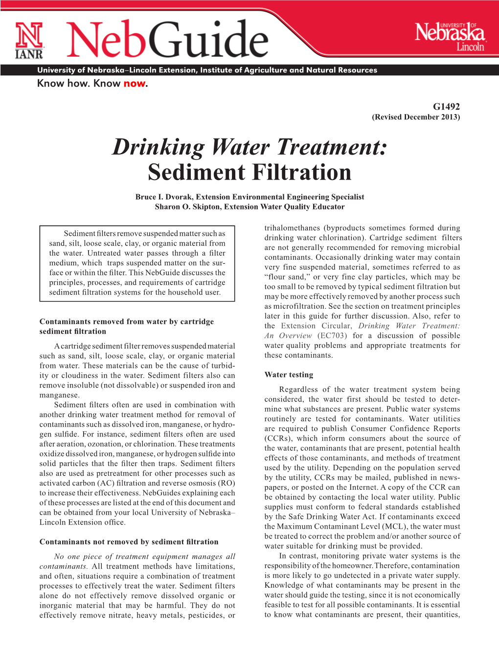 Drinking Water Treatment: Sediment Filtration Bruce I