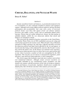 CHECKS, BALANCES,AND NUCLEAR WASTE Bruce R. Huber*