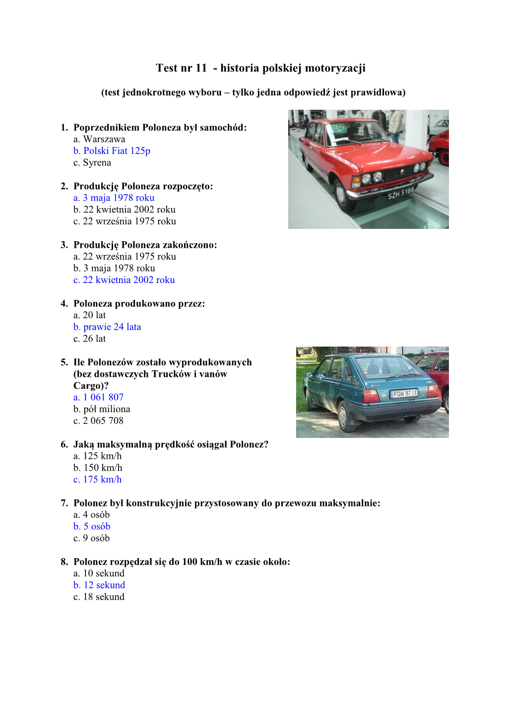 Test Nr 11 - Historia Polskiej Motoryzacji