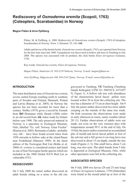 Rediscovery of Osmoderma Eremita (Scopoli, 1763) (Coleoptera, Scarabaeidae) in Norway