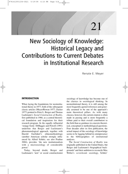 New Sociology of Knowledge: Historical Legacy and Contributions to Current Debates in Institutional Research
