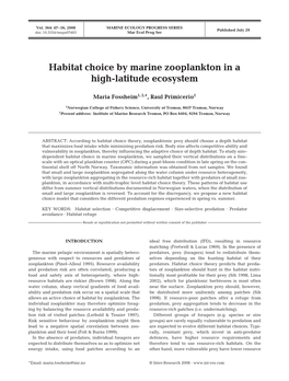 Habitat Choice by Marine Zooplankton in a High-Latitude Ecosystem