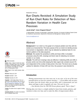 Run Charts Revisited: a Simulation Study of Run Chart Rules for Detection of Non- Random Variation in Health Care Processes