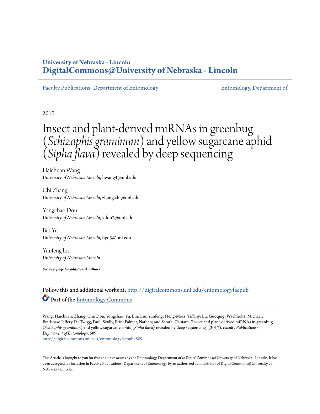 Insect and Plant-Derived Mirnas in Greenbug (Schizaphis Graminum)