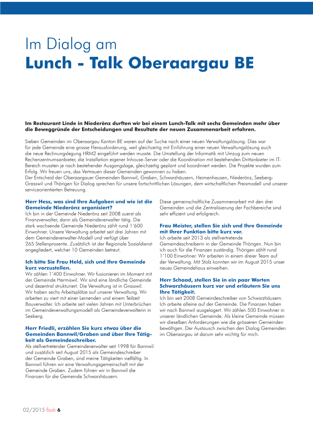 Im Dialog Am Lunch - Talk Oberaargau BE