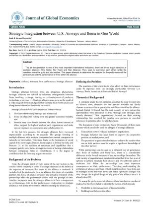Strategic Integration Between U.S. Airways and Iberia in One World José G