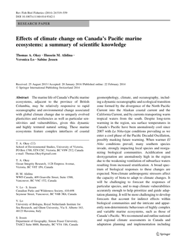 Effects of Climate Change on Canada's