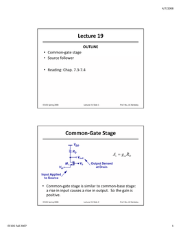 Lecture 19 Common-Gate Stage