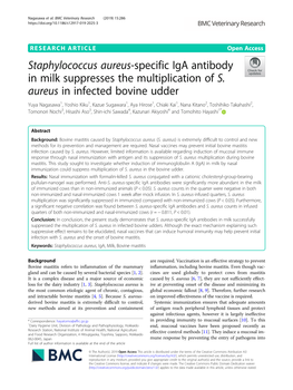 Staphylococcus Aureus-Specific Iga Antibody in Milk Suppresses the Multiplication of S