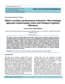 Gabon Corridors Performance Evaluation: New Strategic Approach Based-Supply Chain and Transport Logistics Efficiency