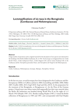 Lectotypifications of Six Taxa in the Boraginales (Cordiaceae and Heliotropiaceae)