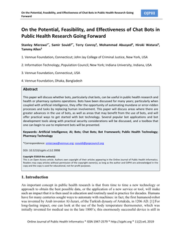 On the Potential, Feasibility, and Effectiveness of Chat Bots in Public Health Research Going OJPHI Forward