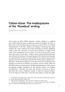 Citizen Kane: the Inadequacies of the ‘Rosebud’ Ending Stephanie Gajewski